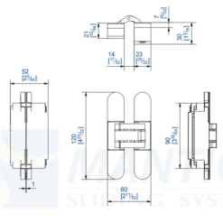 Charnière Invisible à Encastrer Mantion 1575 Finition Inox Brossé Pour Système Pliant Opentec FW75