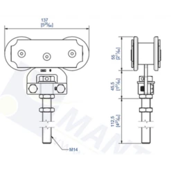 Monture Sur Chant Vis M14 Longue Galets Acier Pour Rail 62x55 : Mantion 0265L - Lot De 2