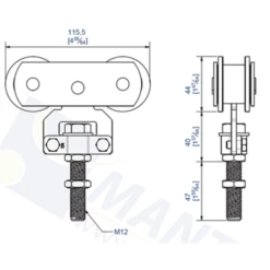 Monture Fixation Sur Chant 2 Galets En Acier Rail 50x40 Mantion 0255A - Lot De 2