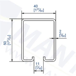 Rail Galvanisé Section 50x40 Mm En Longueur De 3 M Mantion 5040/300