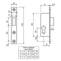 Serrure à Encastrer 1 Point Pêne Dormant Seul - Metalux 14 - Coffre 39.5 X 95 Mm - Axe 24.5 Mm -Magasin D'Outils Pour La Maison Élégant sans titre 49