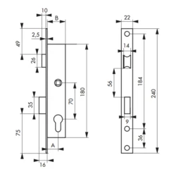 Boîtier Serrure à Cylindre Européen Axe 21 Largeur 35 Mm Entraxe 70 Mm